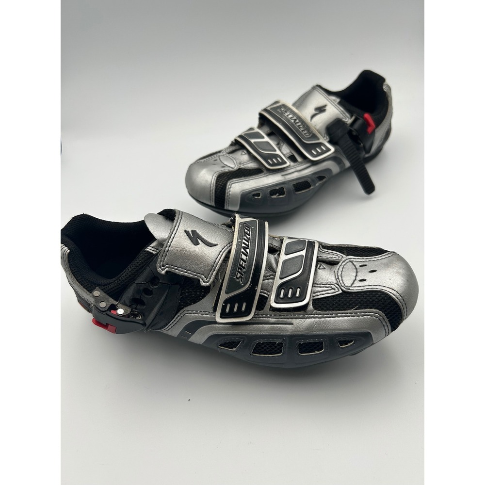 Specialized Road Cycling Shoes Silver Black Ratchet Buckle Mens 9.5 EU 42.5